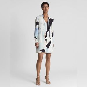 Reiss Rosa Abstract Blue Long sleeved Mini Dress